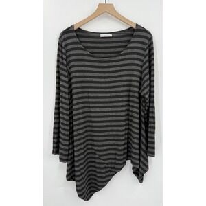 Bryn‎ Walker Shirt Medium Black Gray Striped Long Tunic Stretch Made USA